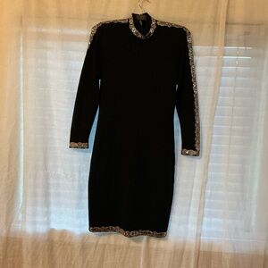 St.John Knit  Black Dress with Embellished Trim
